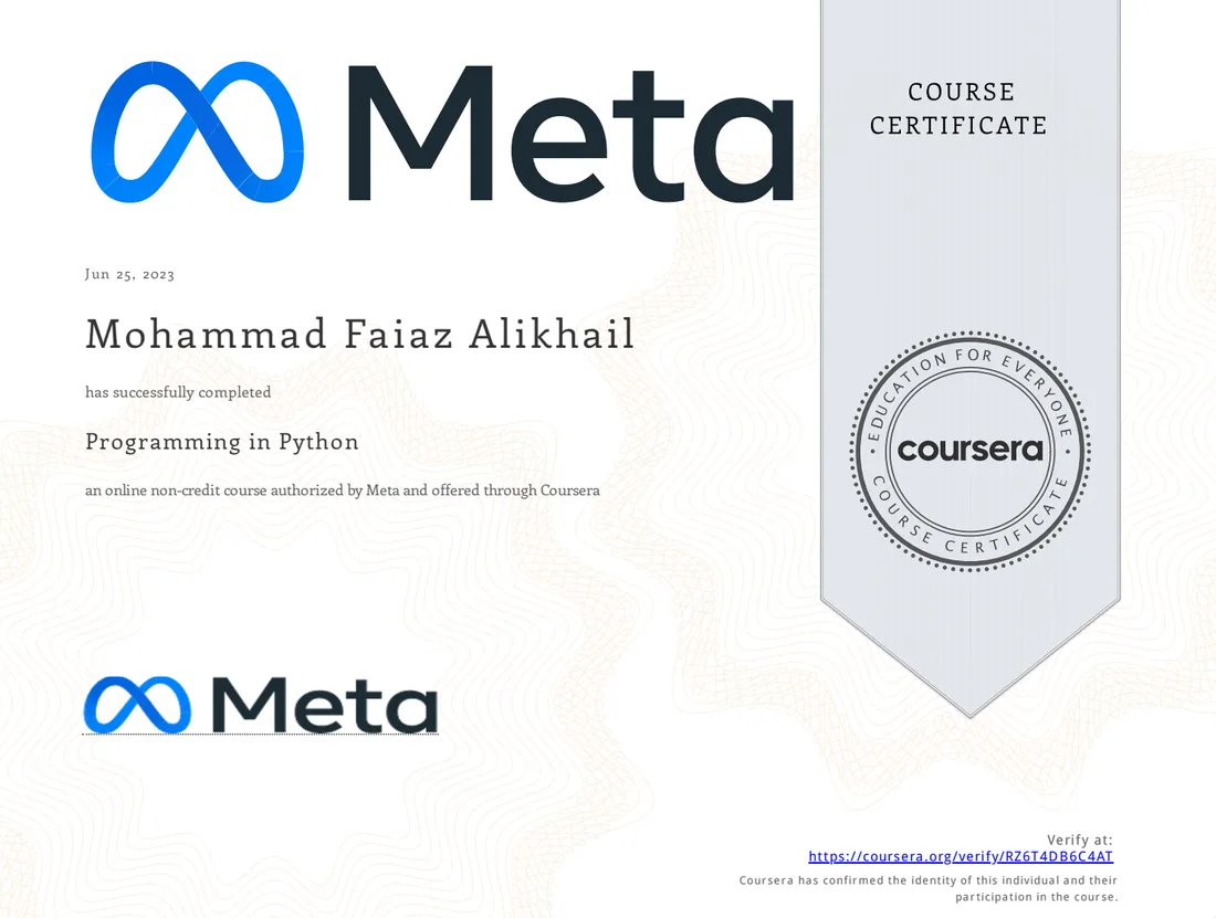Programming in Python certificate